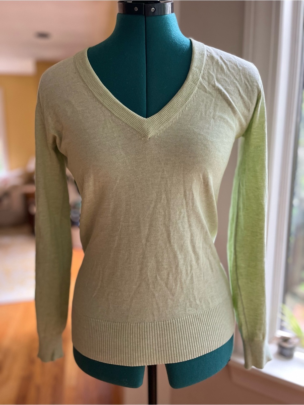 J. Crew Light Green Cotton V-Neck Sweater